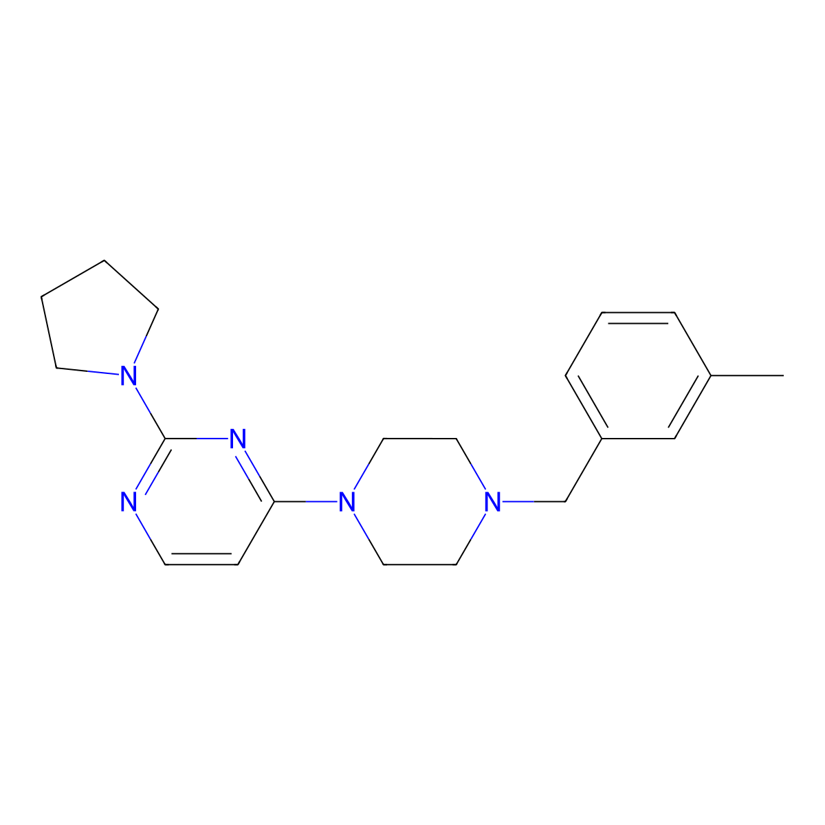 4-{4-[(3-Methylphenyl)methyl]piperazin-1-yl}-2-(pyrrolidin-1-yl)pyrimidine molecular structure, CAS 2549037-67-2