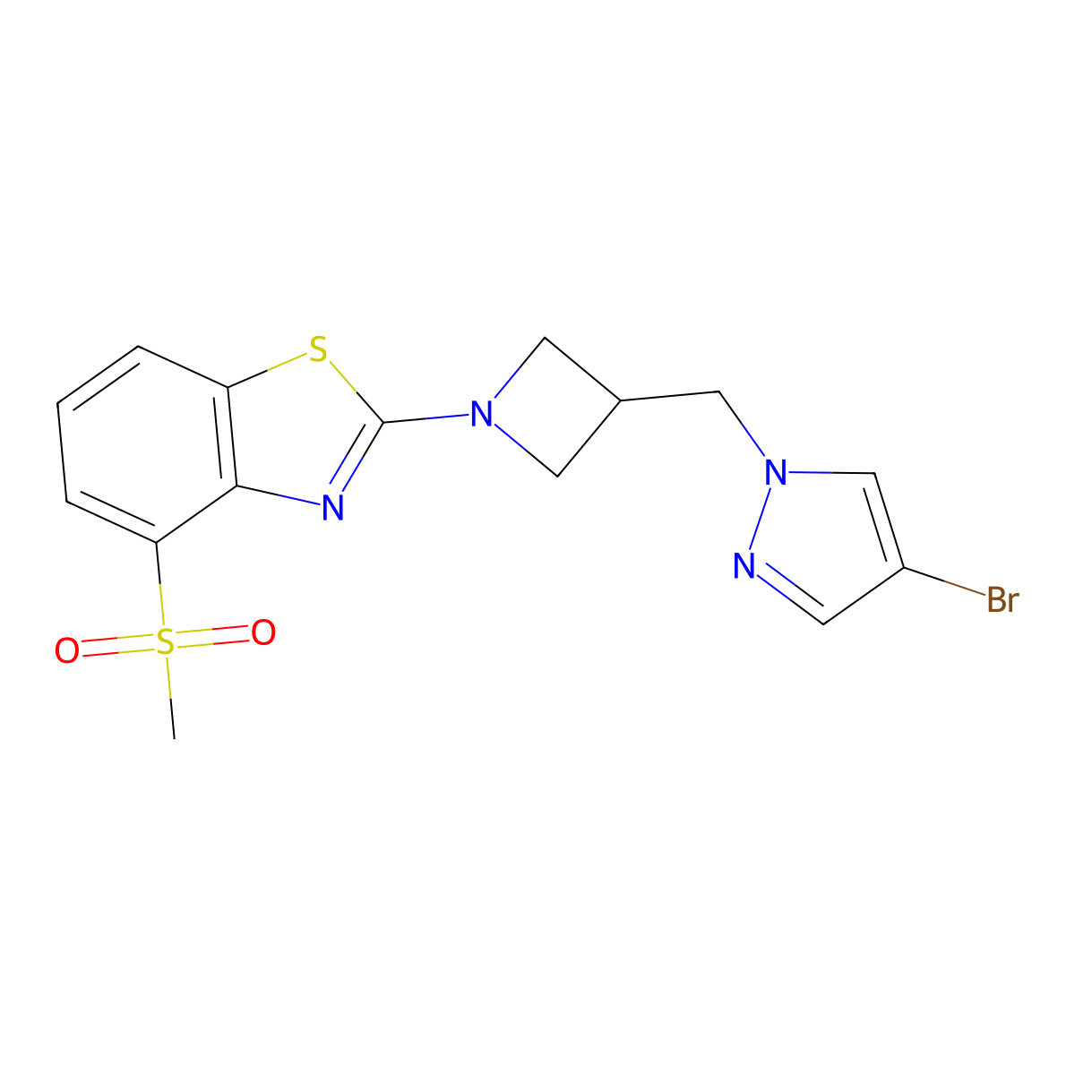 2-{3-[(4-bromo-1H-pyrazol-1-yl)methyl]azetidin-1-yl}-4-methanesulfonyl-1,3-benzothiazole molecular structure, CAS 2549037-72-9