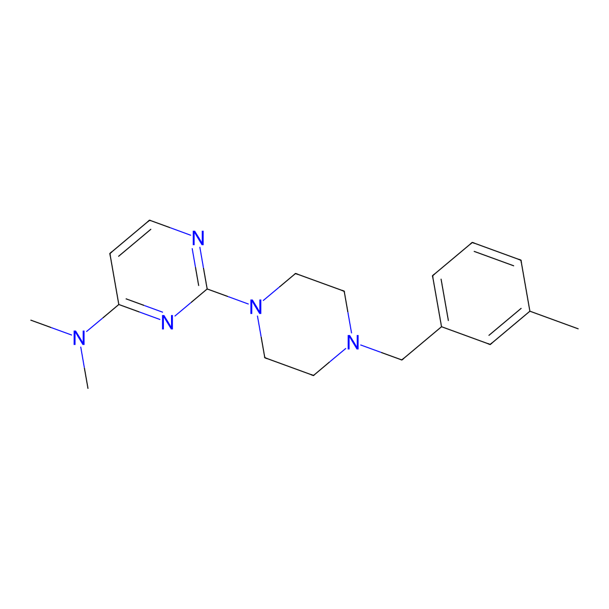 N,N-dimethyl-2-{4-[(3-methylphenyl)methyl]piperazin-1-yl}pyrimidin-4-amine molecular structure, CAS 2549037-73-0