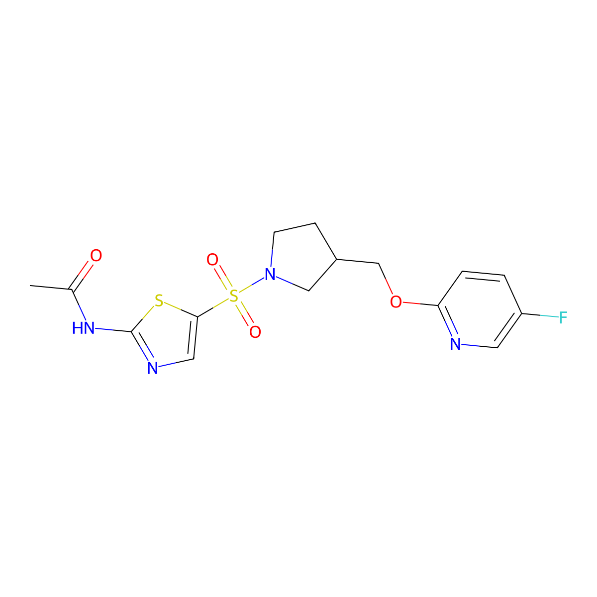 N-{5-[(3-{[(5-fluoropyridin-2-yl)oxy]methyl}pyrrolidin-1-yl)sulfonyl]-1,3-thiazol-2-yl}acetamide molecular structure, CAS 2549037-75-2