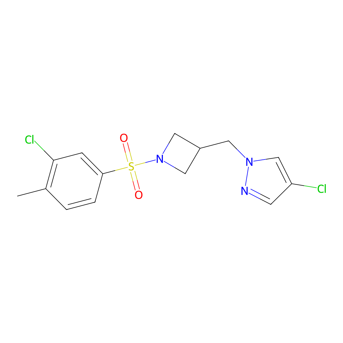 4-chloro-1-{[1-(3-chloro-4-methylbenzenesulfonyl)azetidin-3-yl]methyl}-1H-pyrazole molecular structure, CAS 2549037-76-3