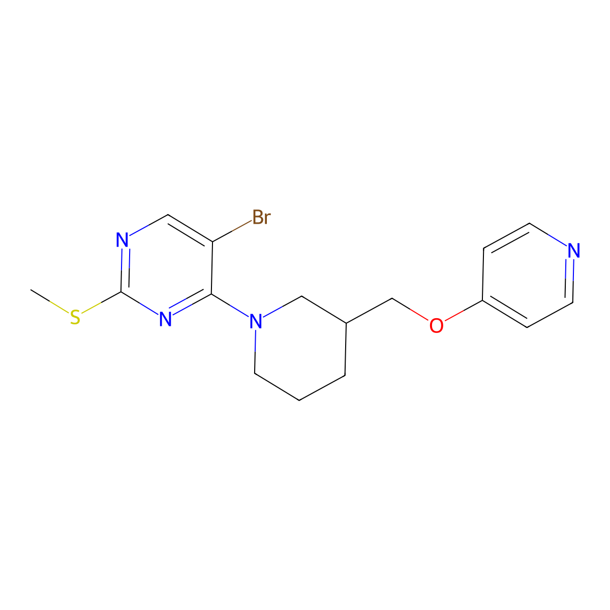5-Bromo-2-(methylsulfanyl)-4-{3-[(pyridin-4-yloxy)methyl]piperidin-1-yl}pyrimidine molecular structure, CAS 2549037-80-9