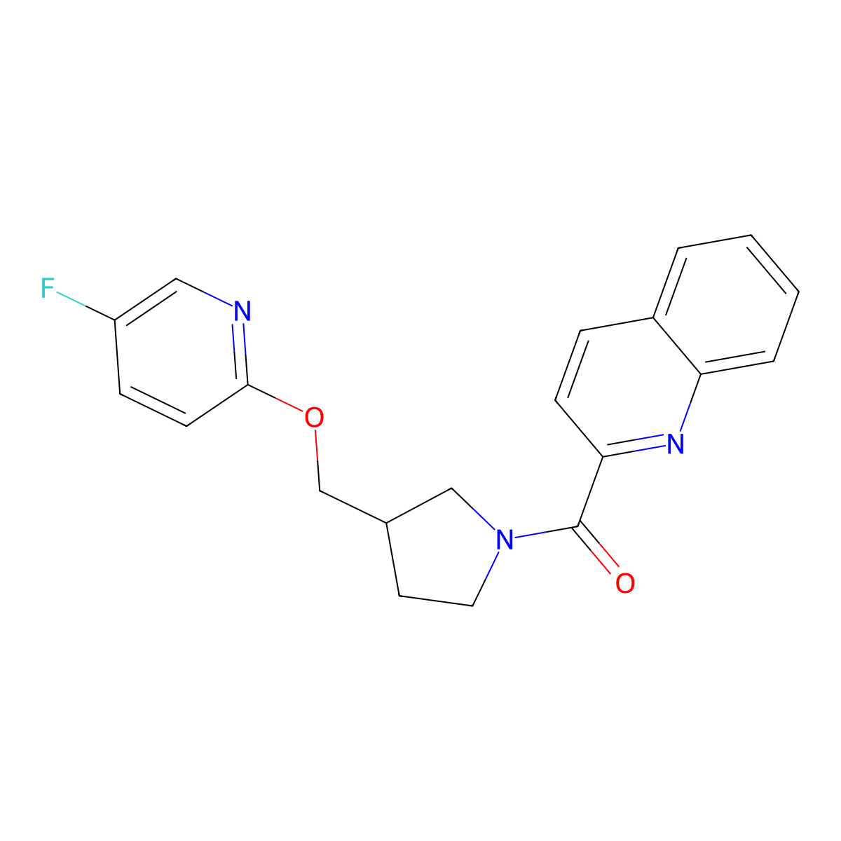 2-(3-{[(5-Fluoropyridin-2-yl)oxy]methyl}pyrrolidine-1-carbonyl)quinoline molecular structure, CAS 2549037-82-1