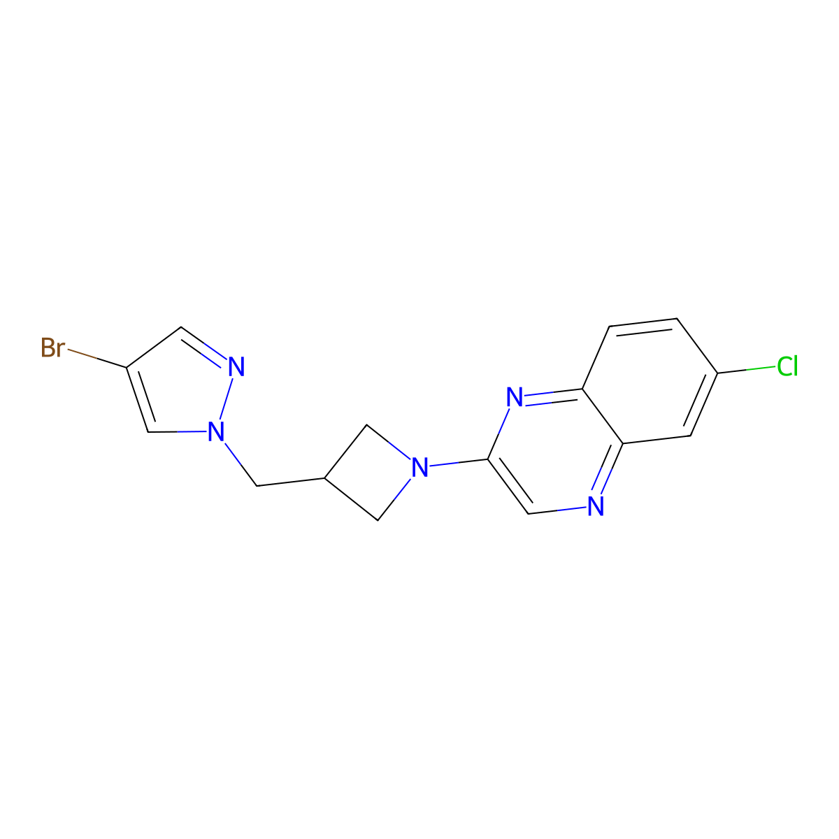 2-{3-[(4-bromo-1H-pyrazol-1-yl)methyl]azetidin-1-yl}-6-chloroquinoxaline molecular structure, CAS 2549037-86-5