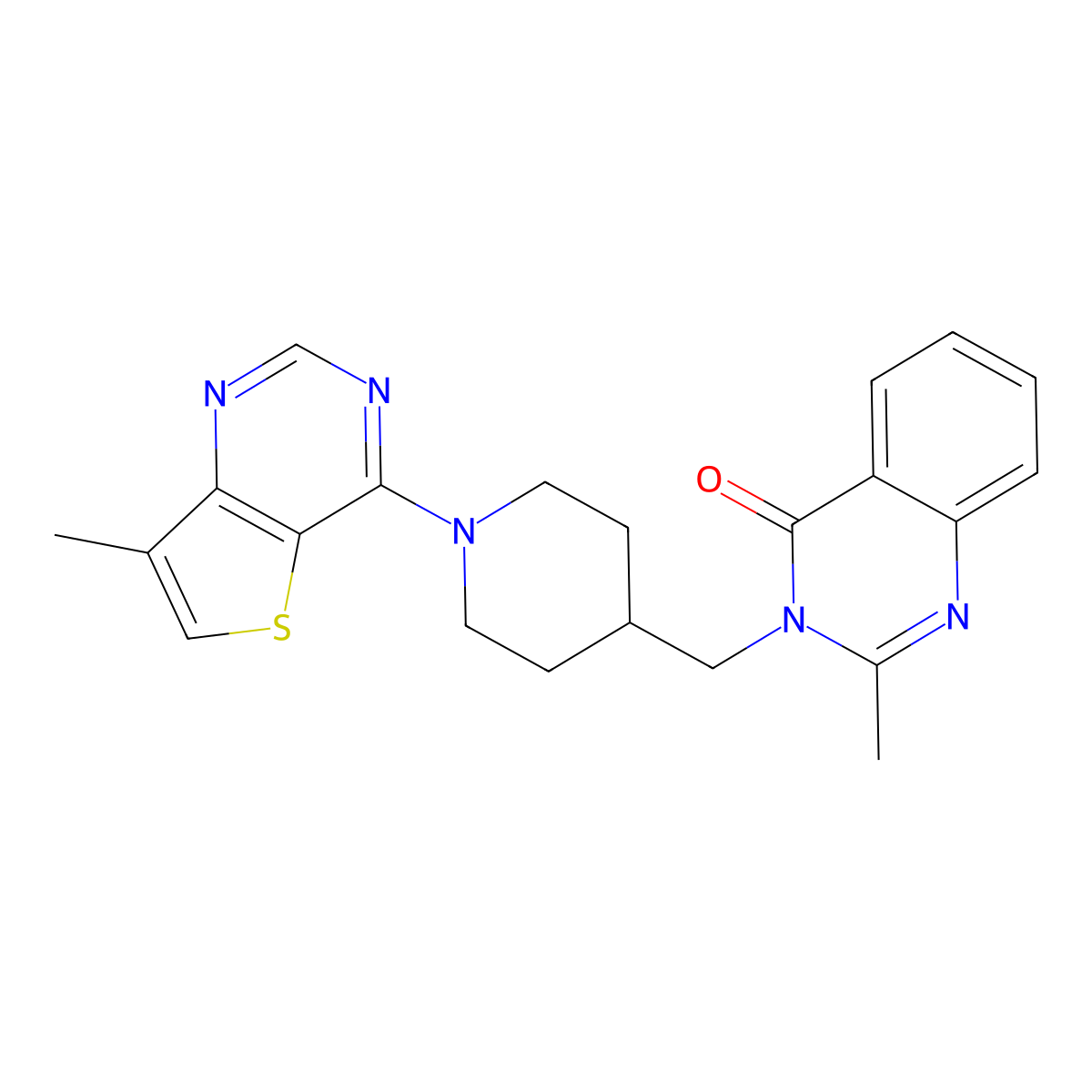 2-Methyl-3-[(1-{7-methylthieno[3,2-d]pyrimidin-4-yl}piperidin-4-yl)methyl]-3,4-dihydroquinazolin-4-one molecular structure, CAS 2549037-87-6