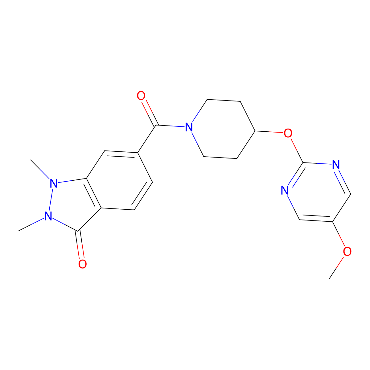 6-{4-[(5-methoxypyrimidin-2-yl)oxy]piperidine-1-carbonyl}-1,2-dimethyl-2,3-dihydro-1H-indazol-3-one molecular structure, CAS 2549037-88-7