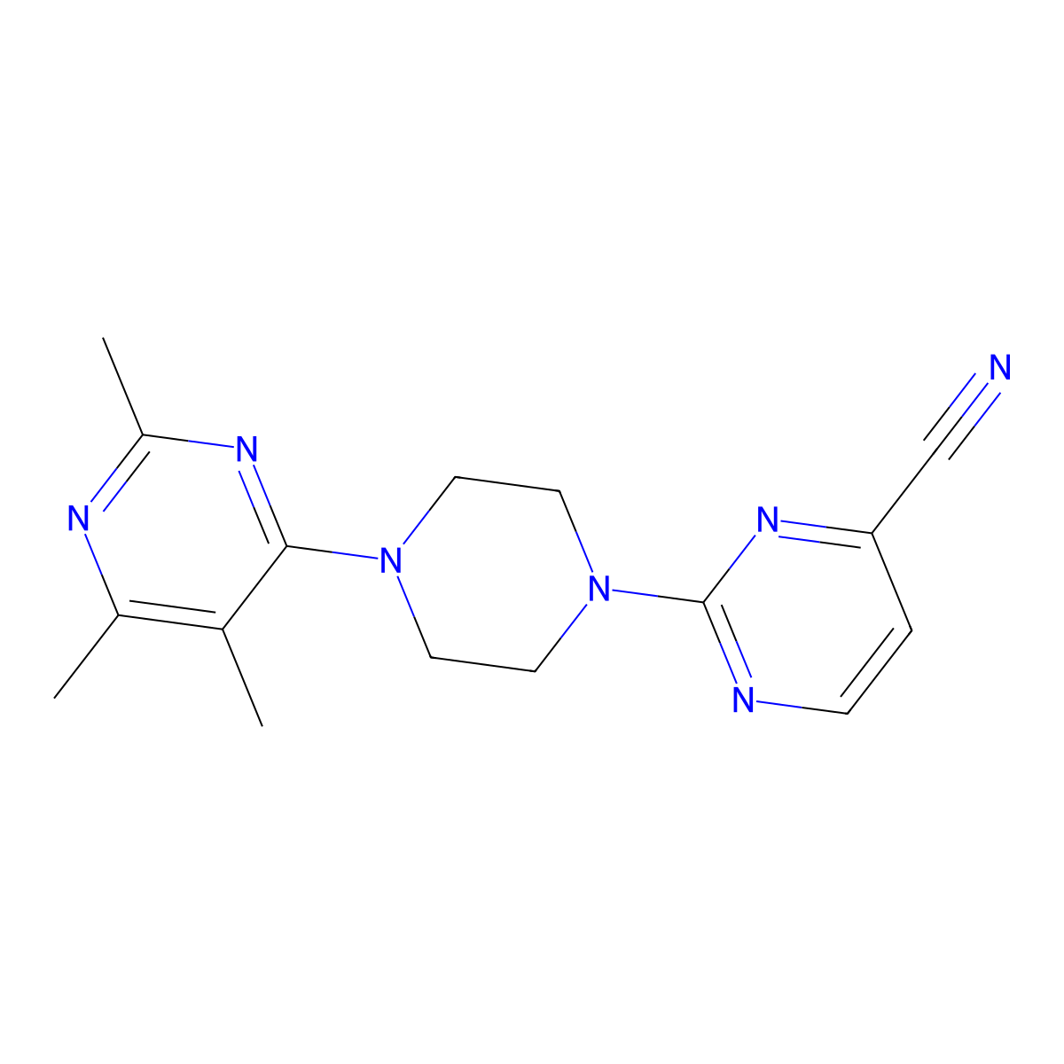2-[4-(2,5,6-Trimethylpyrimidin-4-yl)piperazin-1-yl]pyrimidine-4-carbonitrile molecular structure, CAS 2549037-91-2