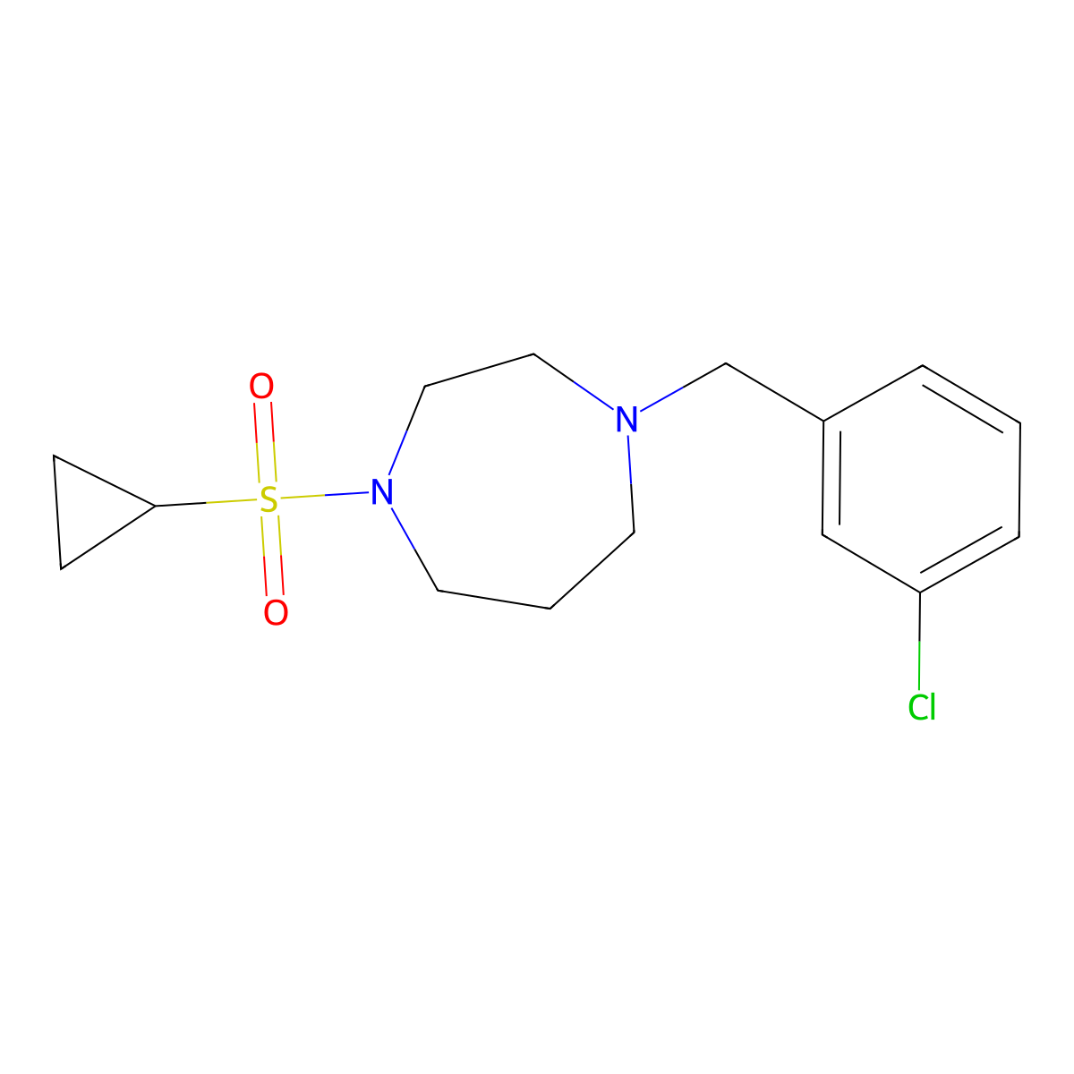 1-[(3-Chlorophenyl)methyl]-4-(cyclopropanesulfonyl)-1,4-diazepane molecular structure, CAS 2549037-93-4