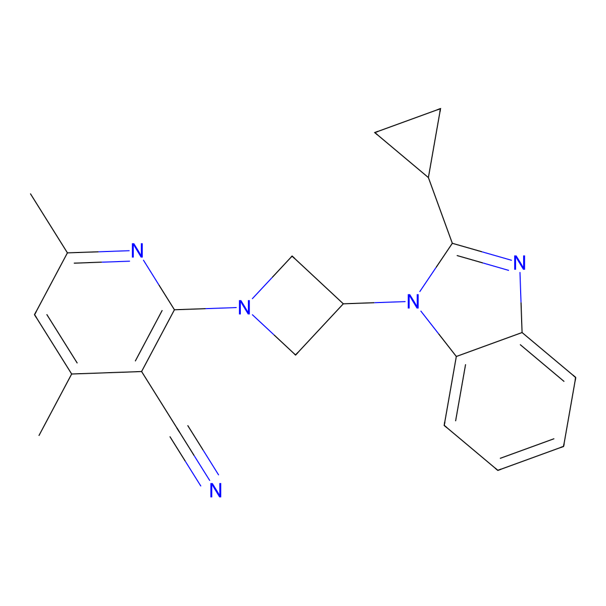 2-[3-(2-cyclopropyl-1H-1,3-benzodiazol-1-yl)azetidin-1-yl]-4,6-dimethylpyridine-3-carbonitrile molecular structure, CAS 2549038-04-0