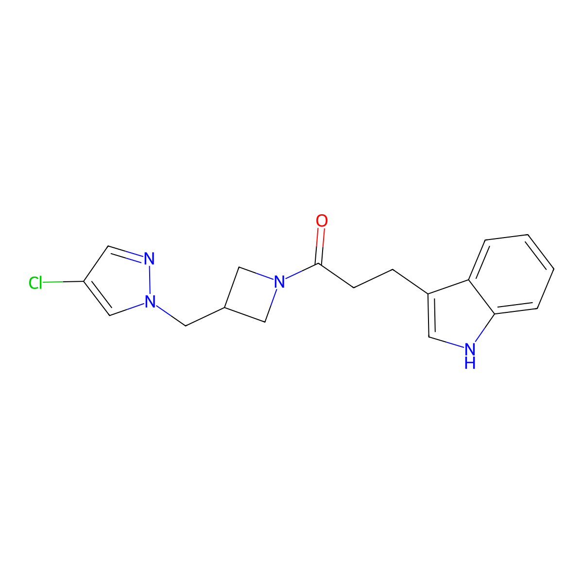 1-{3-[(4-chloro-1H-pyrazol-1-yl)methyl]azetidin-1-yl}-3-(1H-indol-3-yl)propan-1-one molecular structure, CAS 2549038-05-1