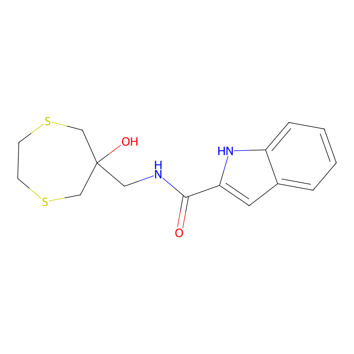 N-[(6-hydroxy-1,4-dithiepan-6-yl)methyl]-1H-indole-2-carboxamide molecular structure, CAS 2549038-06-2