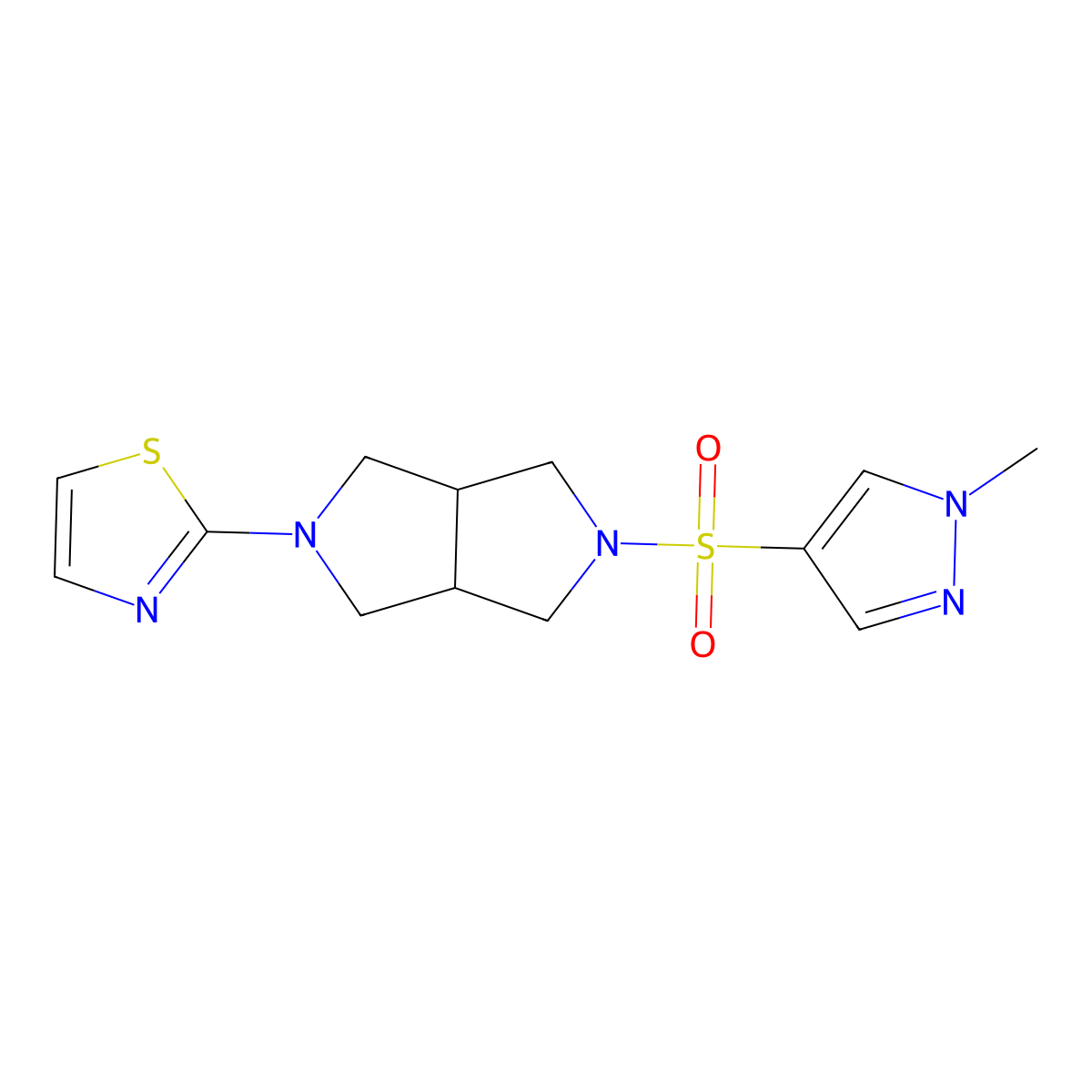 2-{5-[(1-methyl-1H-pyrazol-4-yl)sulfonyl]-octahydropyrrolo[3,4-c]pyrrol-2-yl}-1,3-thiazole molecular structure, CAS 2549038-08-4