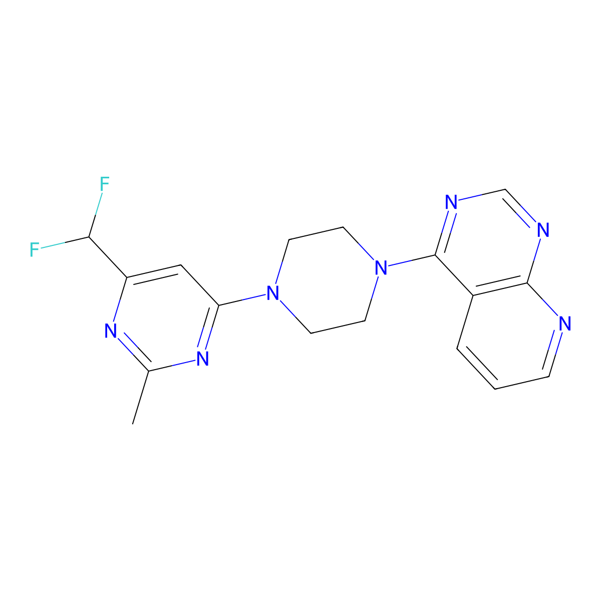 4-(Difluoromethyl)-2-methyl-6-(4-{pyrido[2,3-d]pyrimidin-4-yl}piperazin-1-yl)pyrimidine molecular structure, CAS 2549038-13-1