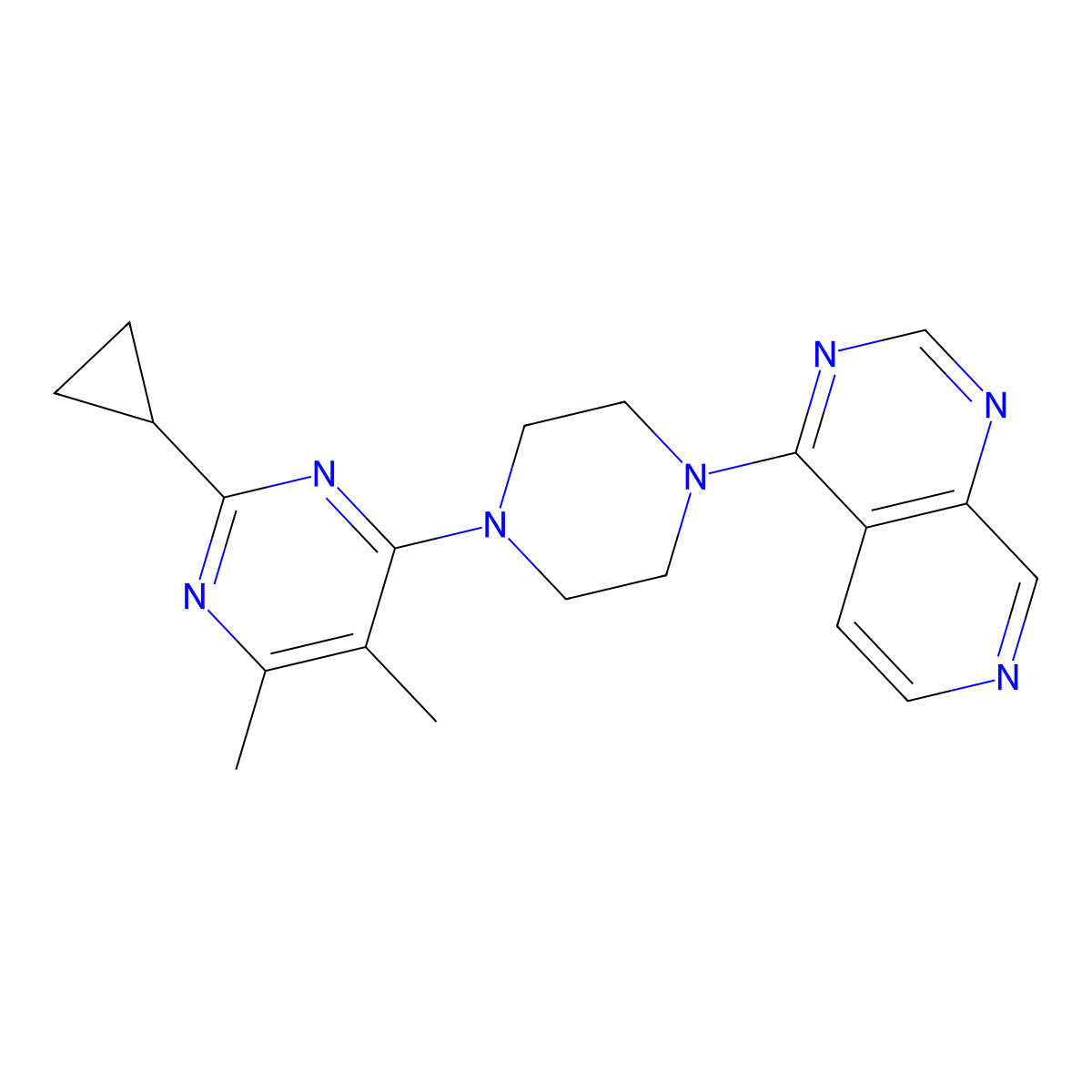 2-Cyclopropyl-4,5-dimethyl-6-(4-{pyrido[3,4-d]pyrimidin-4-yl}piperazin-1-yl)pyrimidine molecular structure, CAS 2549038-14-2