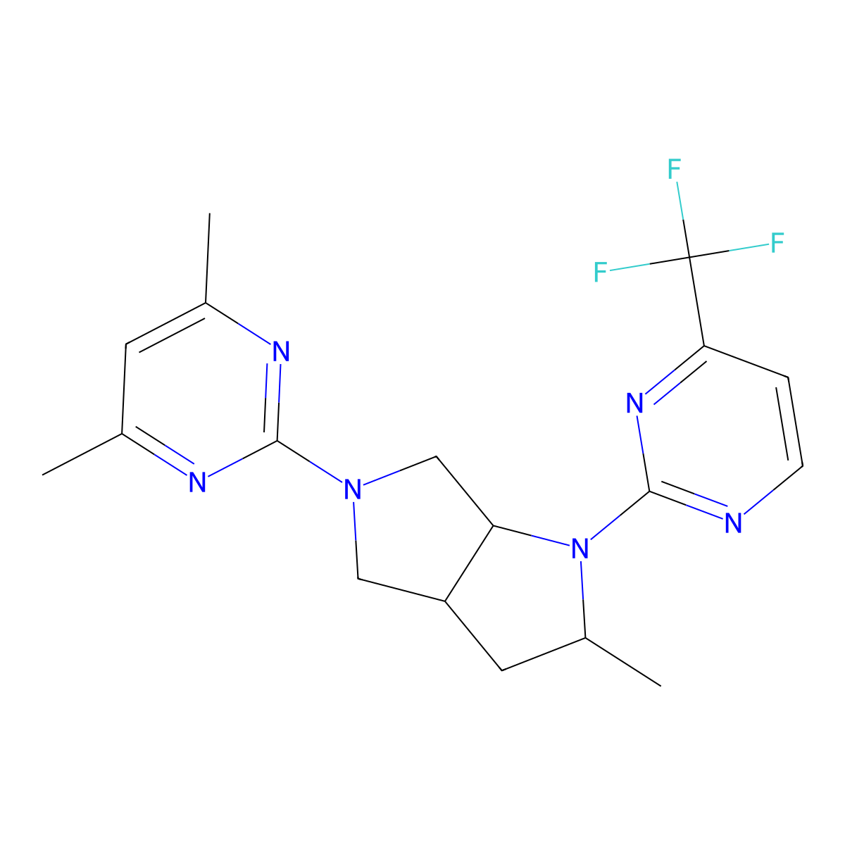 4,6-Dimethyl-2-{2-methyl-1-[4-(trifluoromethyl)pyrimidin-2-yl]-octahydropyrrolo[2,3-c]pyrrol-5-yl}pyrimidine molecular structure, CAS 2549038-18-6