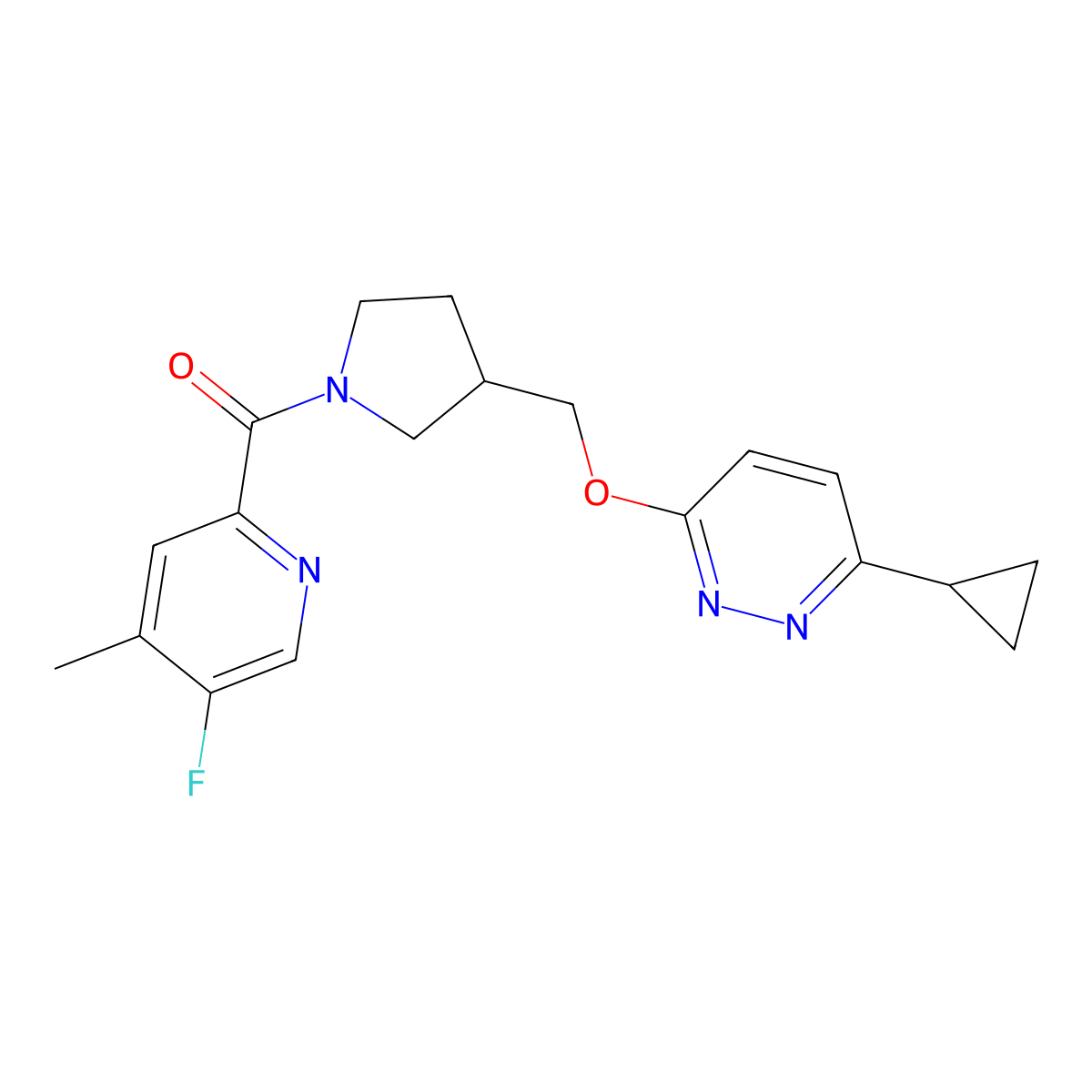 3-Cyclopropyl-6-{[1-(5-fluoro-4-methylpyridine-2-carbonyl)pyrrolidin-3-yl]methoxy}pyridazine molecular structure, CAS 2549038-19-7