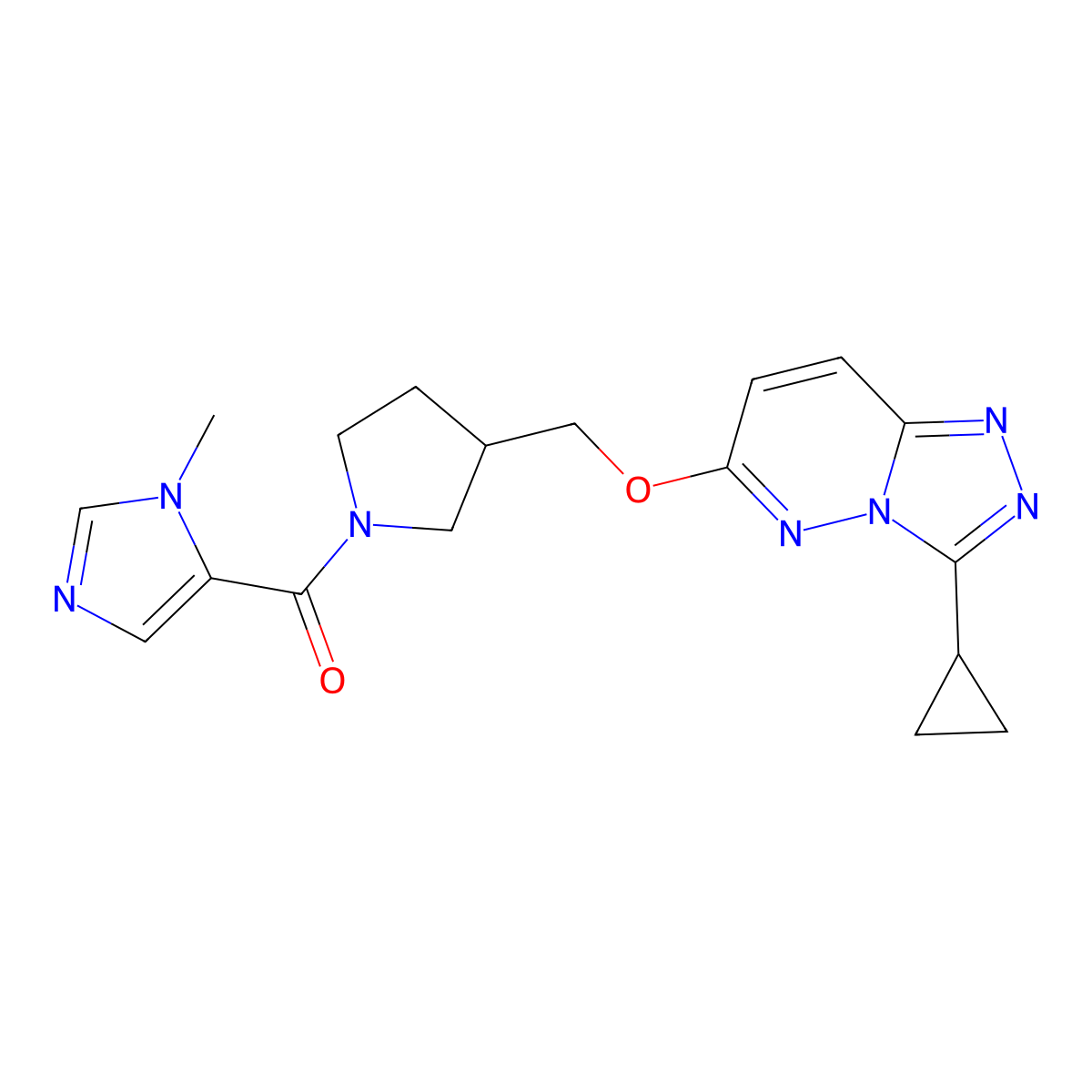 5-{3-[({3-cyclopropyl-[1,2,4]triazolo[4,3-b]pyridazin-6-yl}oxy)methyl]pyrrolidine-1-carbonyl}-1-methyl-1H-imidazole molecular structure, CAS 2549038-22-2