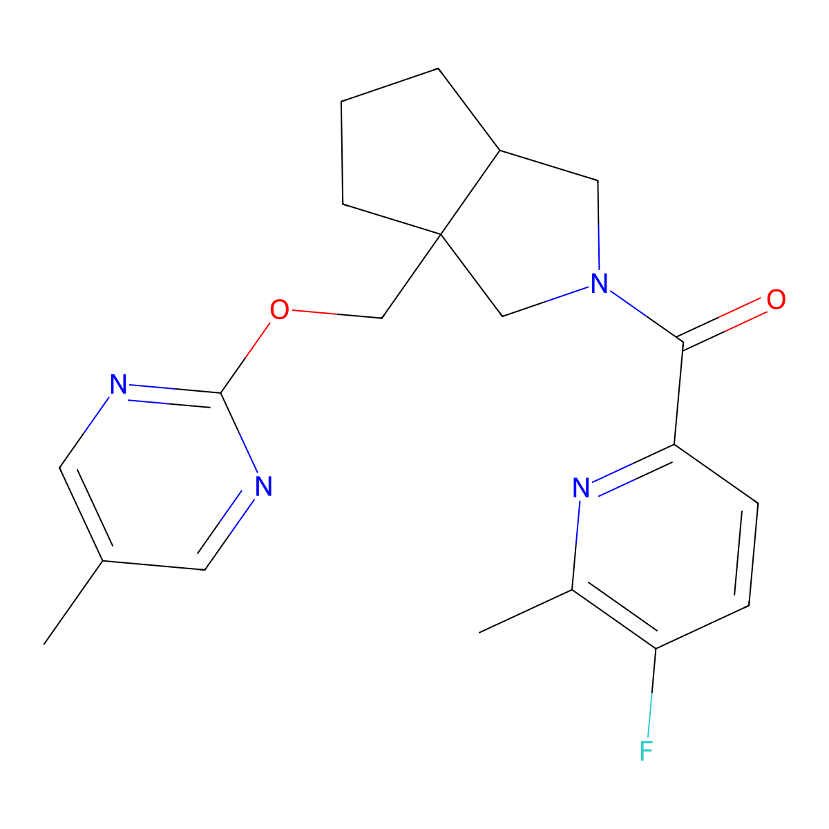 2-{[2-(5-Fluoro-6-methylpyridine-2-carbonyl)-octahydrocyclopenta[c]pyrrol-3a-yl]methoxy}-5-methylpyrimidine molecular structure, CAS 2549038-24-4