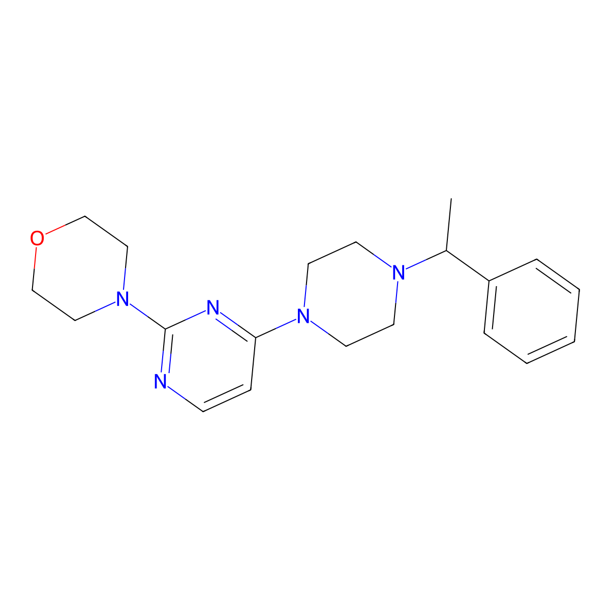 4-{4-[4-(1-Phenylethyl)piperazin-1-yl]pyrimidin-2-yl}morpholine molecular structure, CAS 2549038-27-7