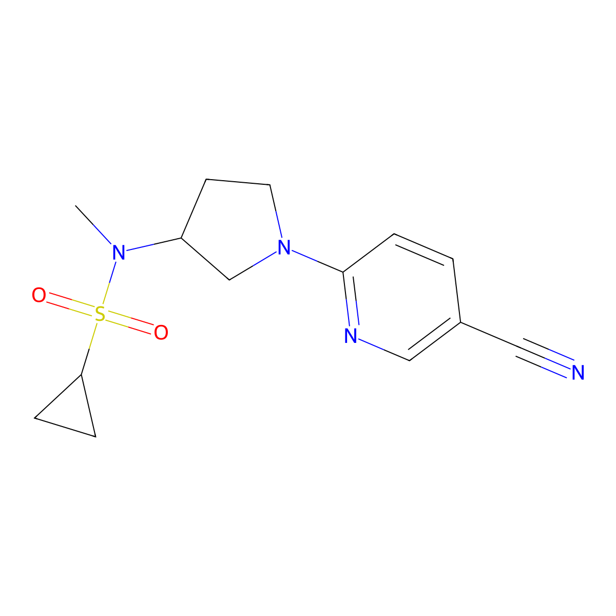 N-[1-(5-cyanopyridin-2-yl)pyrrolidin-3-yl]-N-methylcyclopropanesulfonamide molecular structure, CAS 2549038-32-4