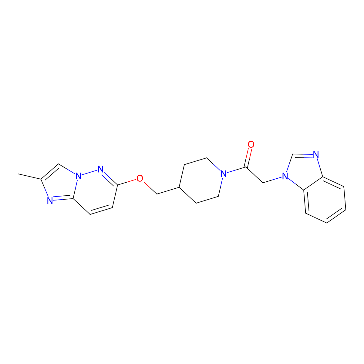2-(1H-1,3-benzodiazol-1-yl)-1-{4-[({2-methylimidazo[1,2-b]pyridazin-6-yl}oxy)methyl]piperidin-1-yl}ethan-1-one molecular structure, CAS 2549038-34-6