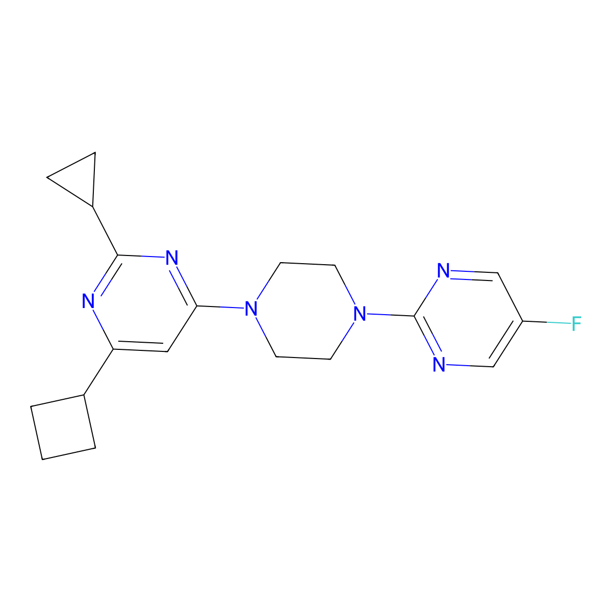 4-Cyclobutyl-2-cyclopropyl-6-[4-(5-fluoropyrimidin-2-yl)piperazin-1-yl]pyrimidine molecular structure, CAS 2549038-36-8