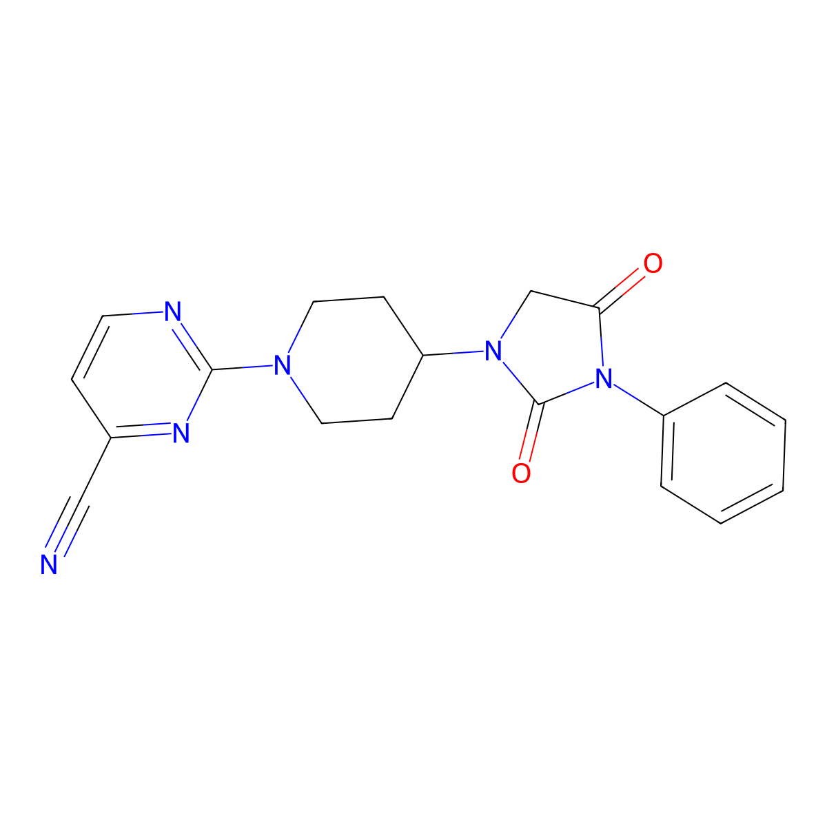 2-[4-(2,4-Dioxo-3-phenylimidazolidin-1-yl)piperidin-1-yl]pyrimidine-4-carbonitrile molecular structure, CAS 2549038-42-6