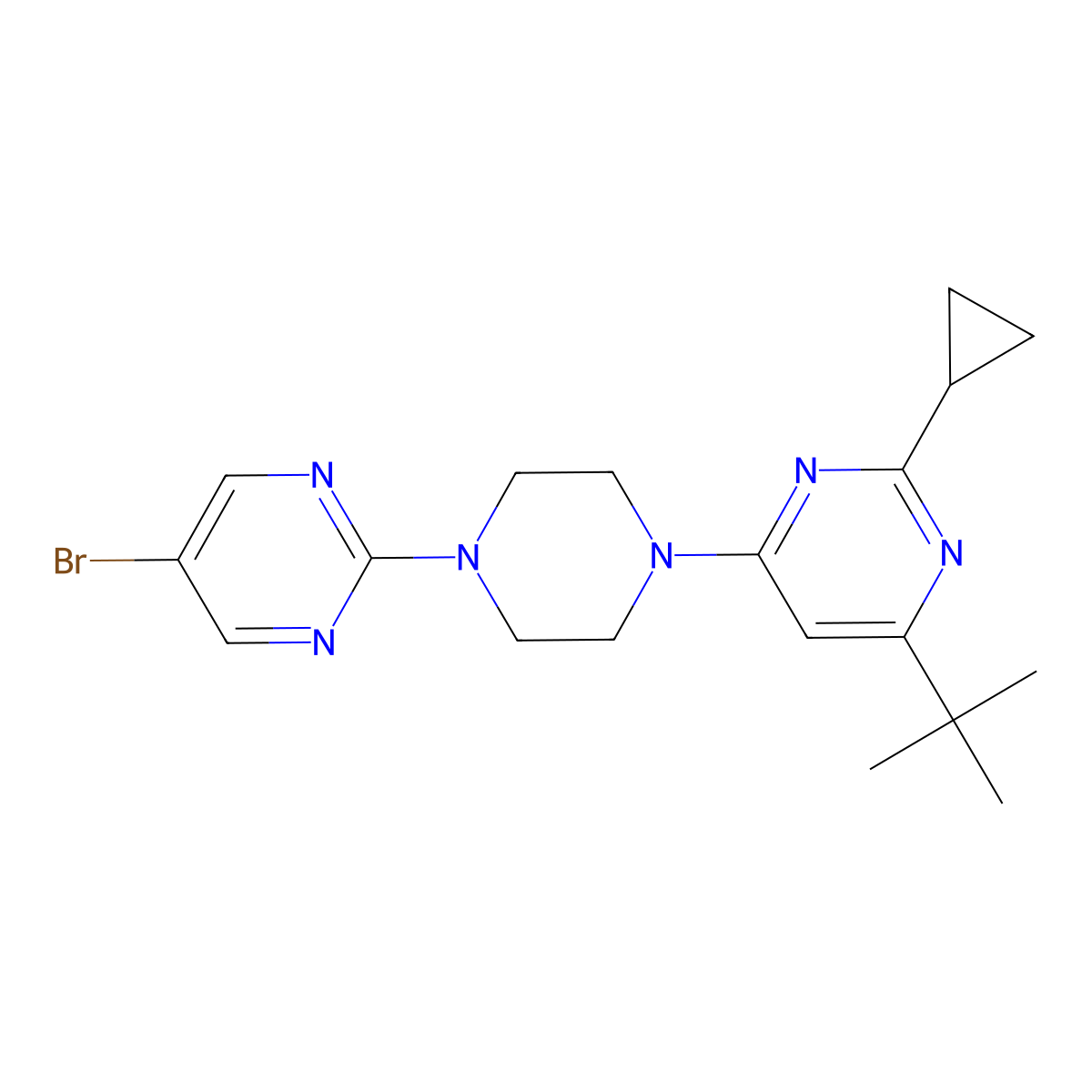 4-[4-(5-Bromopyrimidin-2-yl)piperazin-1-yl]-6-tert-butyl-2-cyclopropylpyrimidine molecular structure, CAS 2549038-44-8