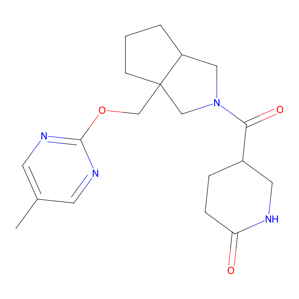 5-(3a-{[(5-Methylpyrimidin-2-yl)oxy]methyl}-octahydrocyclopenta[c]pyrrole-2-carbonyl)piperidin-2-one molecular structure, CAS 2549038-50-6