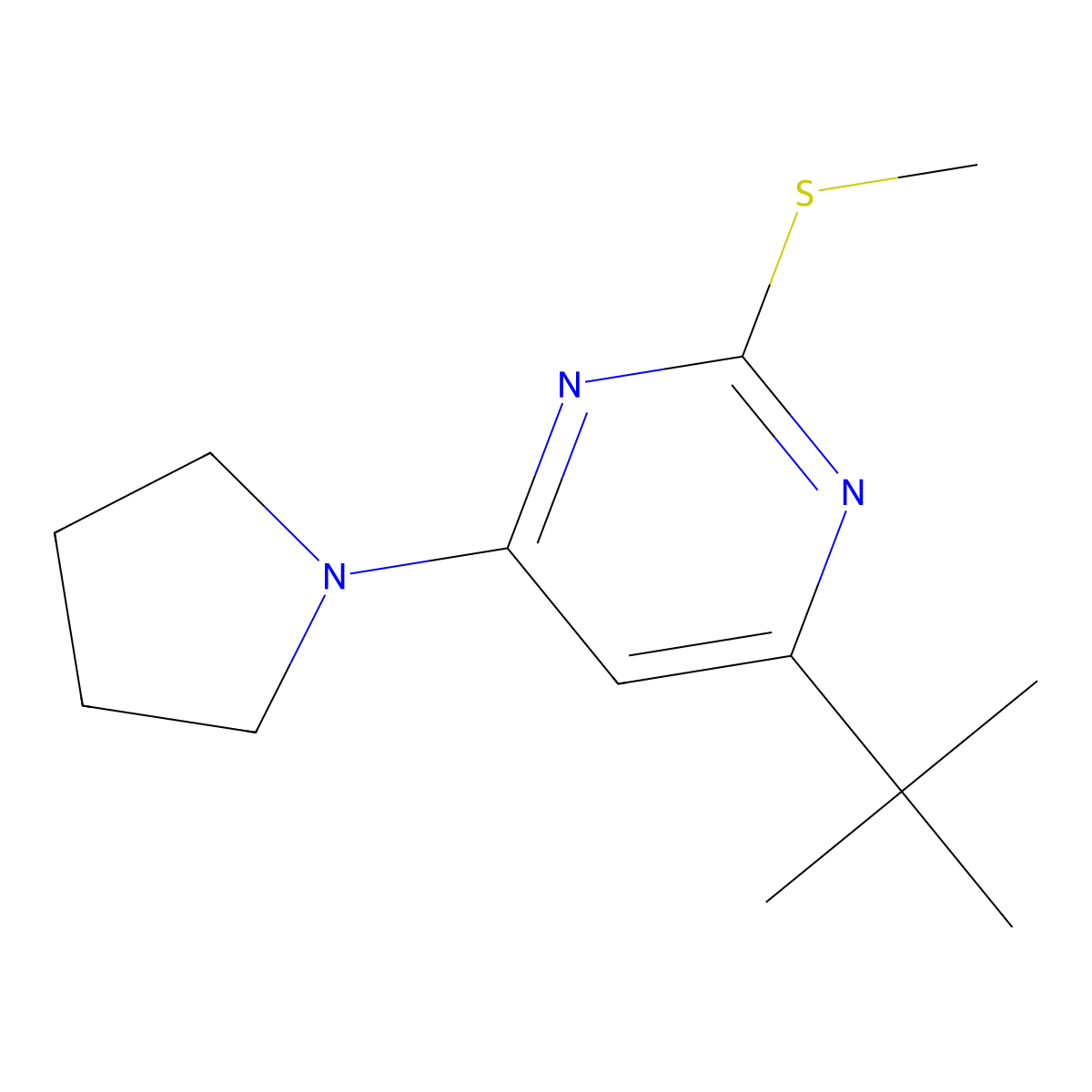 4-Tert-butyl-2-(methylsulfanyl)-6-(pyrrolidin-1-yl)pyrimidine molecular structure, CAS 2549038-52-8