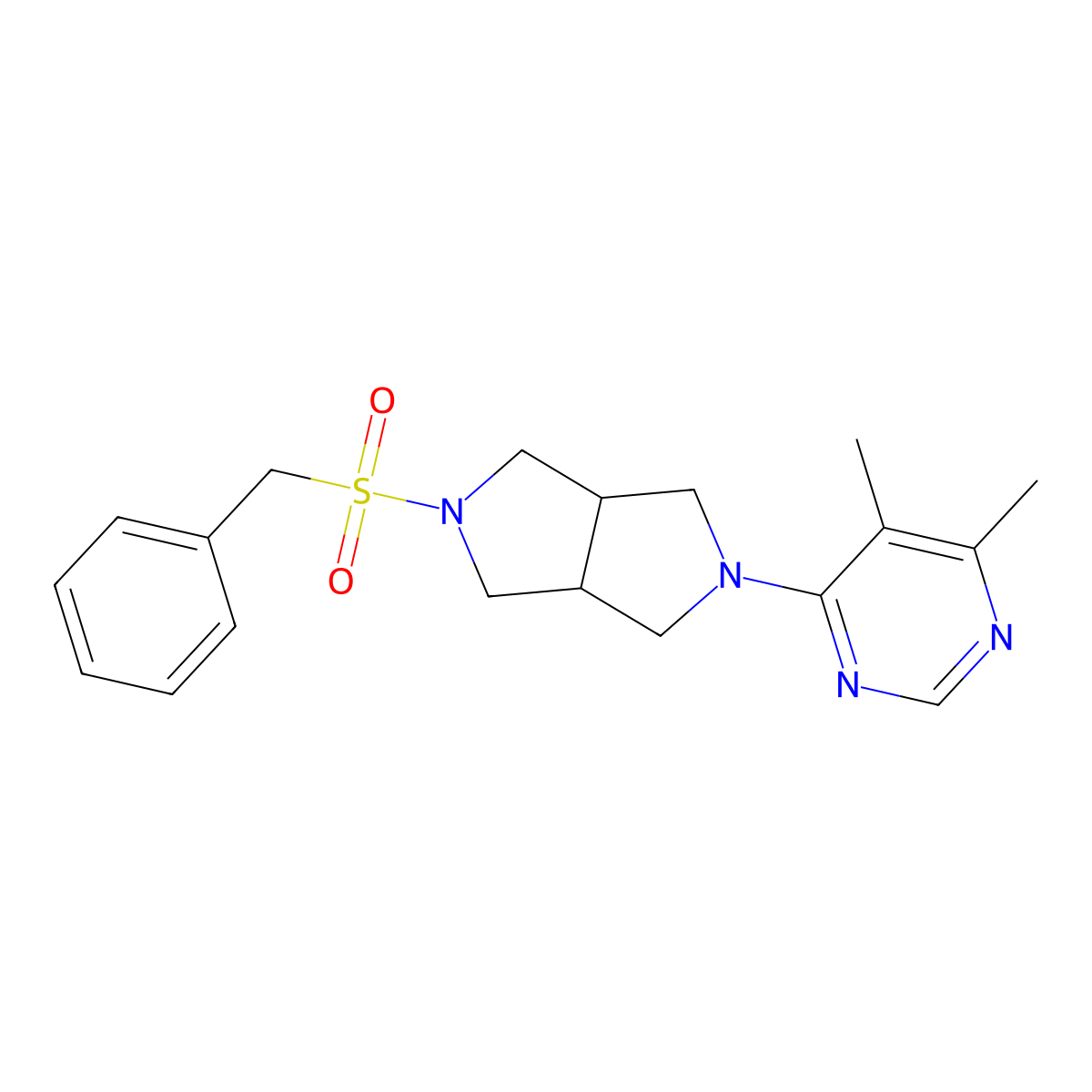 4,5-Dimethyl-6-{5-phenylmethanesulfonyl-octahydropyrrolo[3,4-c]pyrrol-2-yl}pyrimidine molecular structure, CAS 2549038-55-1