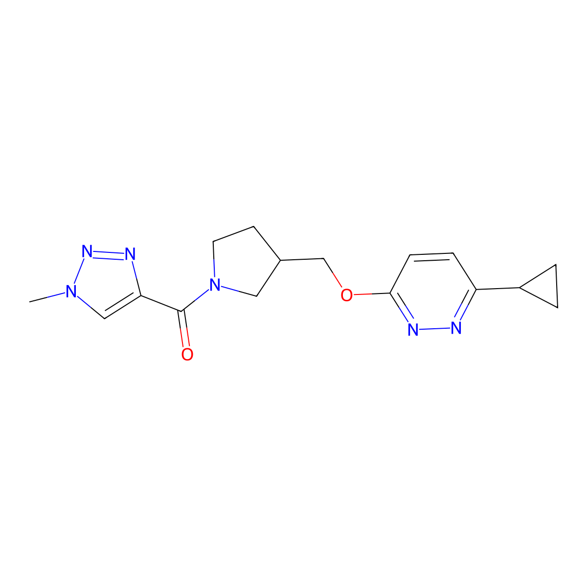 3-cyclopropyl-6-{[1-(1-methyl-1H-1,2,3-triazole-4-carbonyl)pyrrolidin-3-yl]methoxy}pyridazine molecular structure, CAS 2549038-58-4