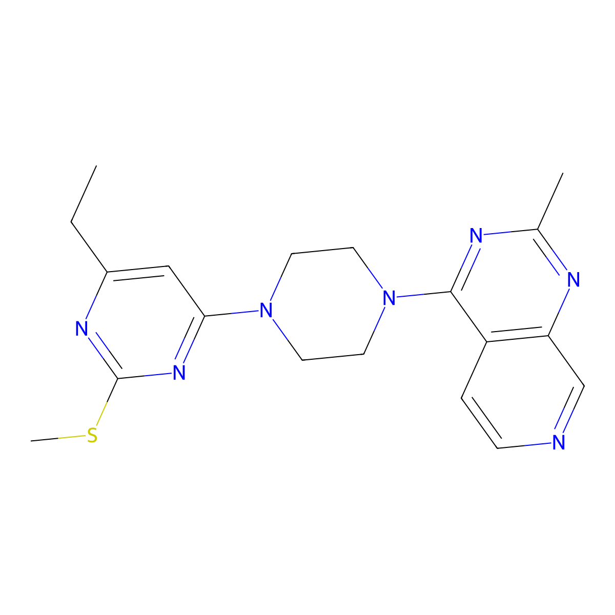 4-Ethyl-6-(4-{2-methylpyrido[3,4-d]pyrimidin-4-yl}piperazin-1-yl)-2-(methylsulfanyl)pyrimidine molecular structure, CAS 2549038-60-8