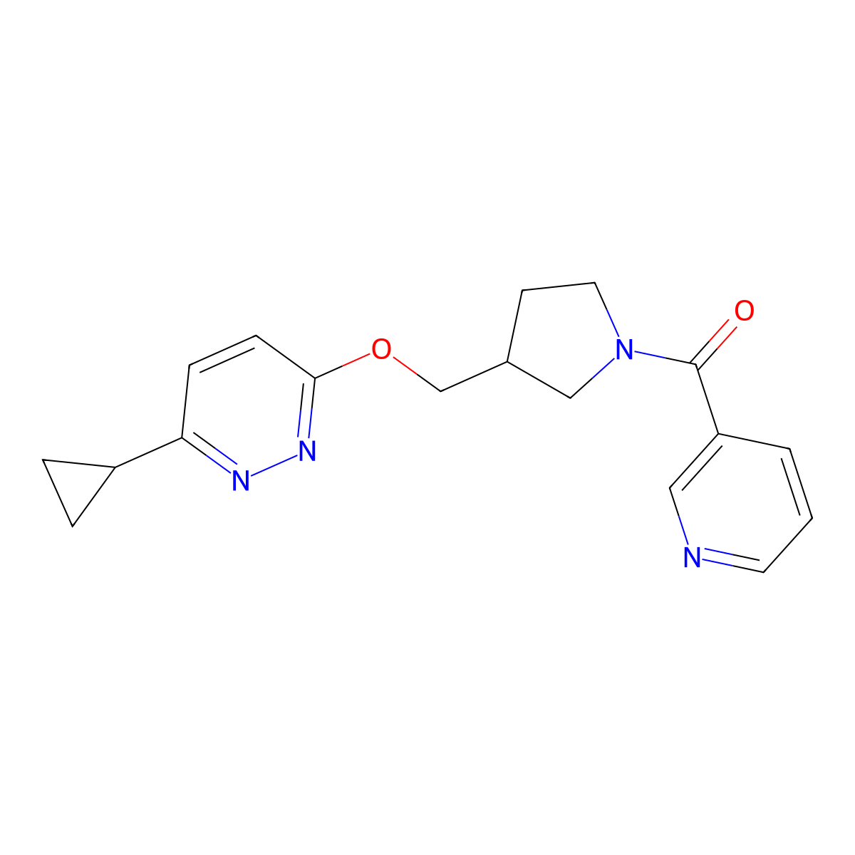 3-Cyclopropyl-6-{[1-(pyridine-3-carbonyl)pyrrolidin-3-yl]methoxy}pyridazine molecular structure, CAS 2549038-64-2