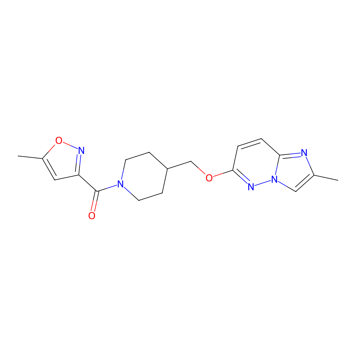 1-(5-Methyl-1,2-oxazole-3-carbonyl)-4-[({2-methylimidazo[1,2-b]pyridazin-6-yl}oxy)methyl]piperidine molecular structure, CAS 2549038-71-1