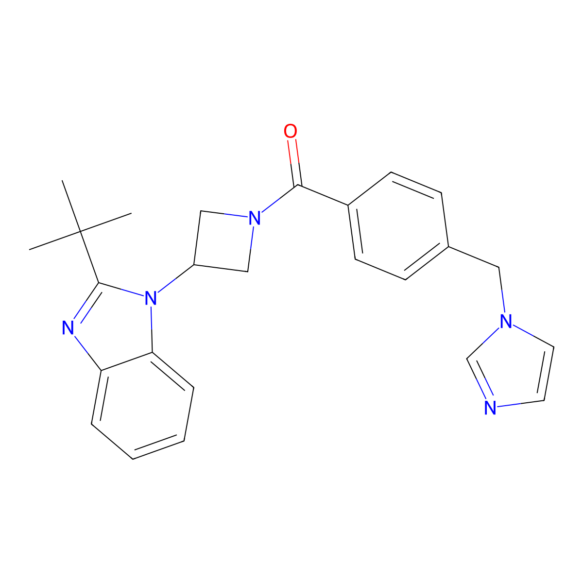 2-tert-butyl-1-(1-{4-[(1H-imidazol-1-yl)methyl]benzoyl}azetidin-3-yl)-1H-1,3-benzodiazole molecular structure, CAS 2549038-74-4