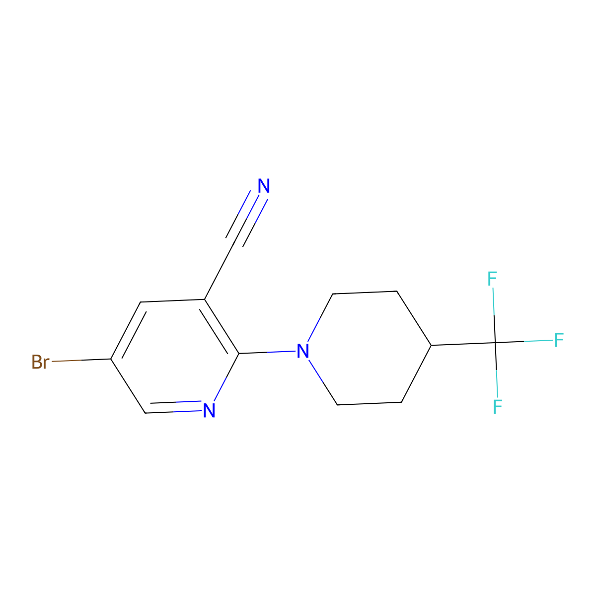 5-Bromo-2-[4-(trifluoromethyl)piperidin-1-yl]pyridine-3-carbonitrile molecular structure, CAS 2549038-76-6