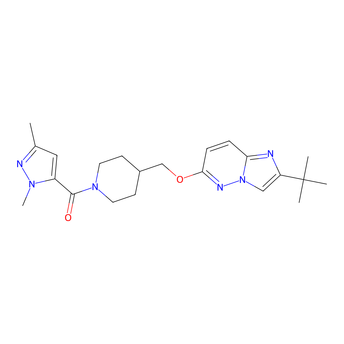4-[({2-tert-butylimidazo[1,2-b]pyridazin-6-yl}oxy)methyl]-1-(1,3-dimethyl-1H-pyrazole-5-carbonyl)piperidine molecular structure, CAS 2549038-77-7