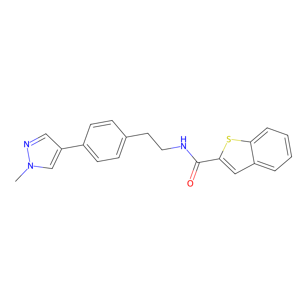 N-{2-[4-(1-methyl-1H-pyrazol-4-yl)phenyl]ethyl}-1-benzothiophene-2-carboxamide molecular structure, CAS 2549038-79-9