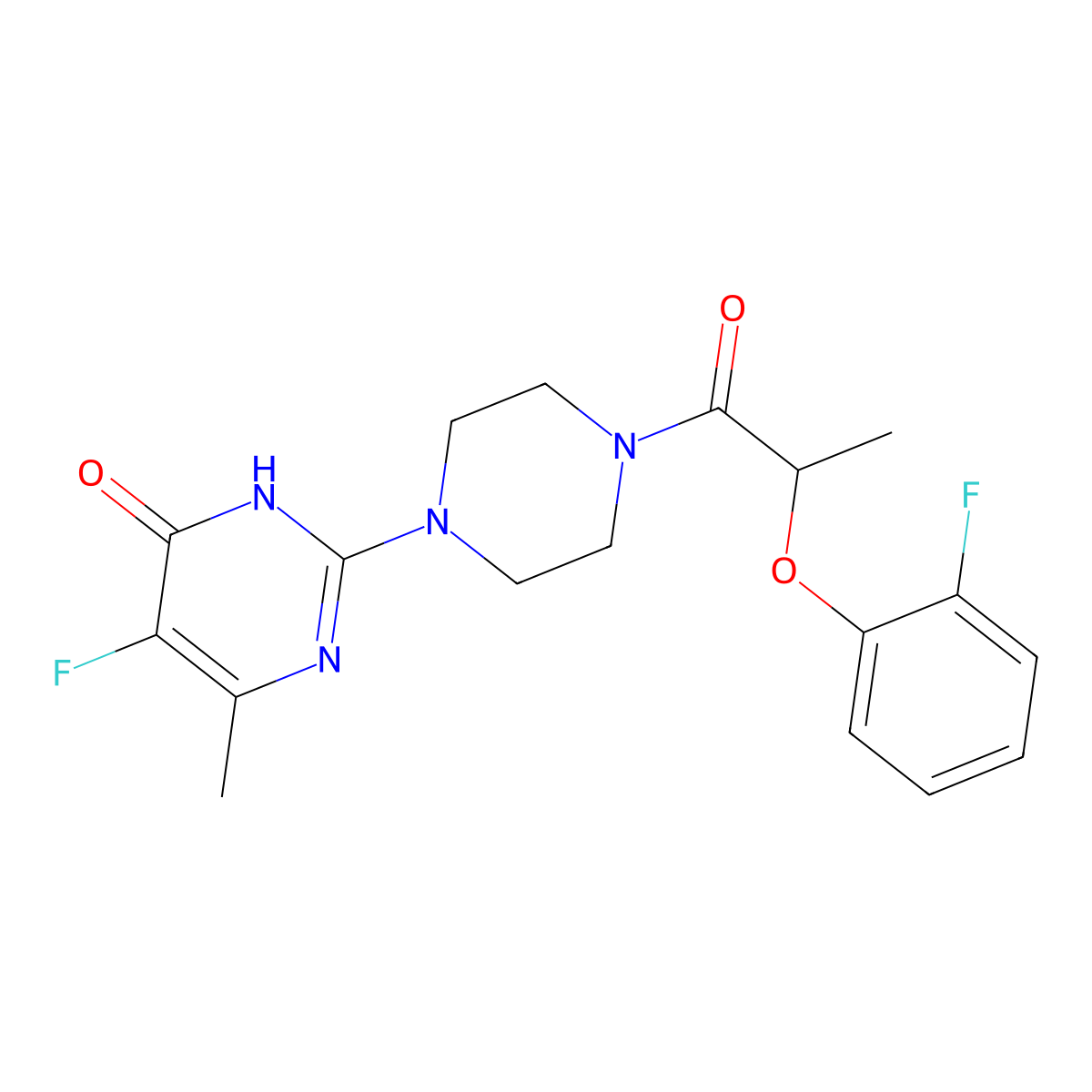 5-Fluoro-2-{4-[2-(2-fluorophenoxy)propanoyl]piperazin-1-yl}-6-methyl-3,4-dihydropyrimidin-4-one molecular structure, CAS 2549038-81-3