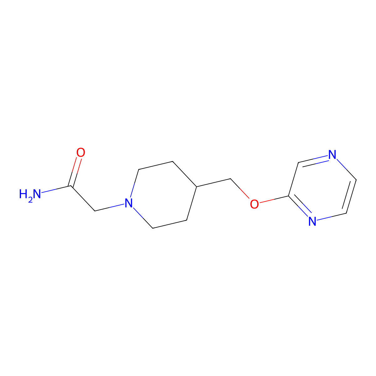 2-{4-[(Pyrazin-2-yloxy)methyl]piperidin-1-yl}acetamide molecular structure, CAS 2549038-83-5