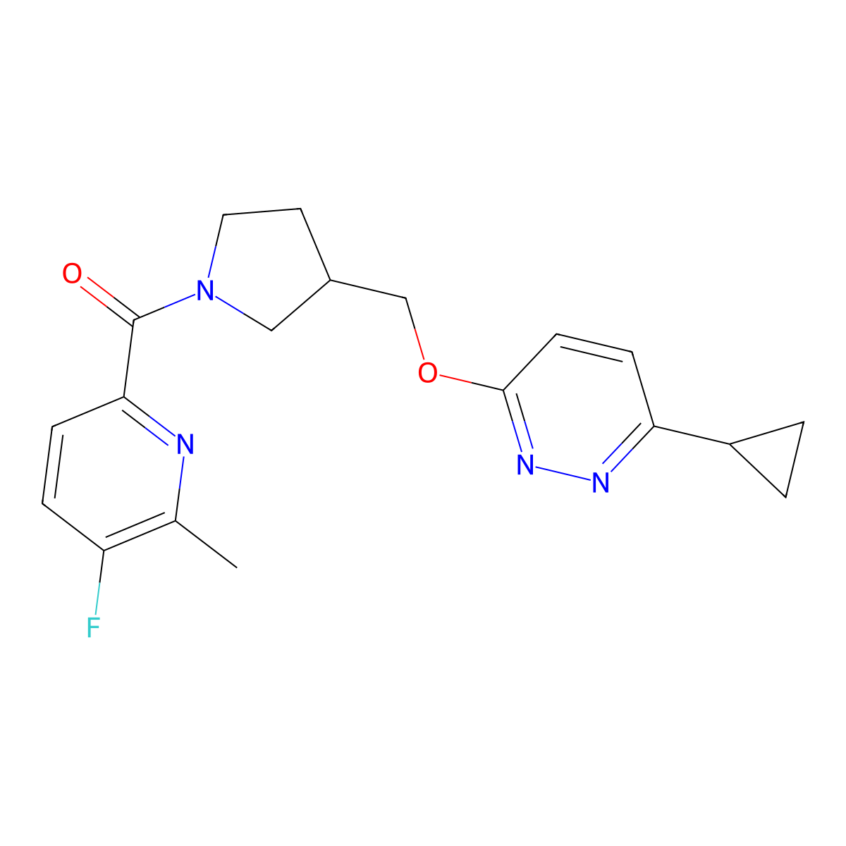 3-Cyclopropyl-6-{[1-(5-fluoro-6-methylpyridine-2-carbonyl)pyrrolidin-3-yl]methoxy}pyridazine molecular structure, CAS 2549038-84-6