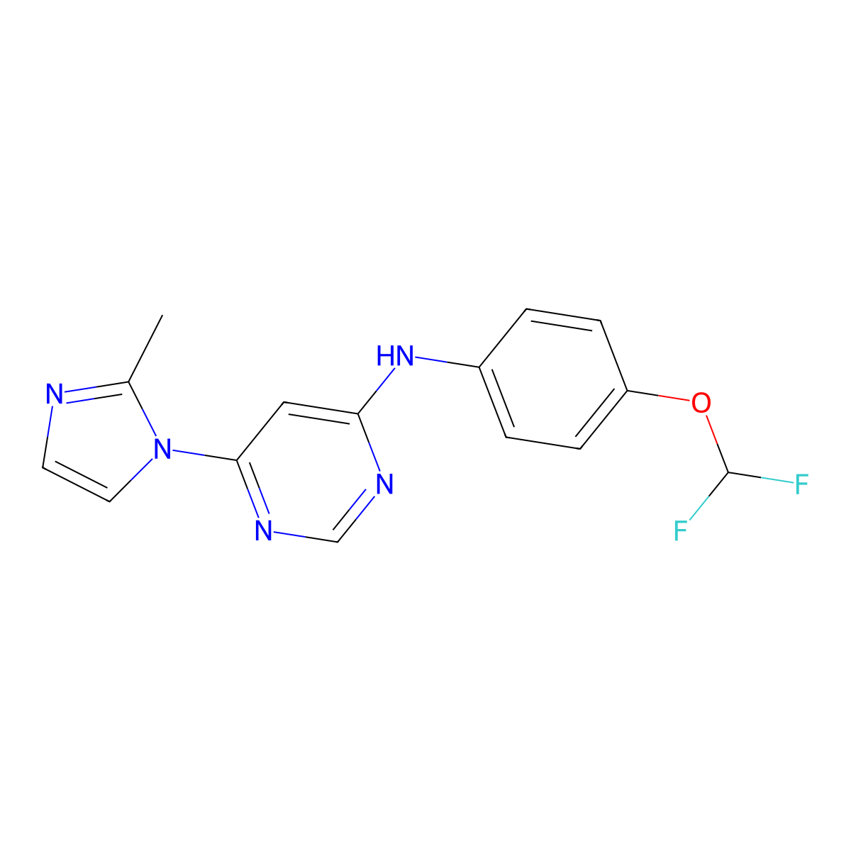 N-[4-(difluoromethoxy)phenyl]-6-(2-methyl-1H-imidazol-1-yl)pyrimidin-4-amine molecular structure, CAS 2549038-89-1