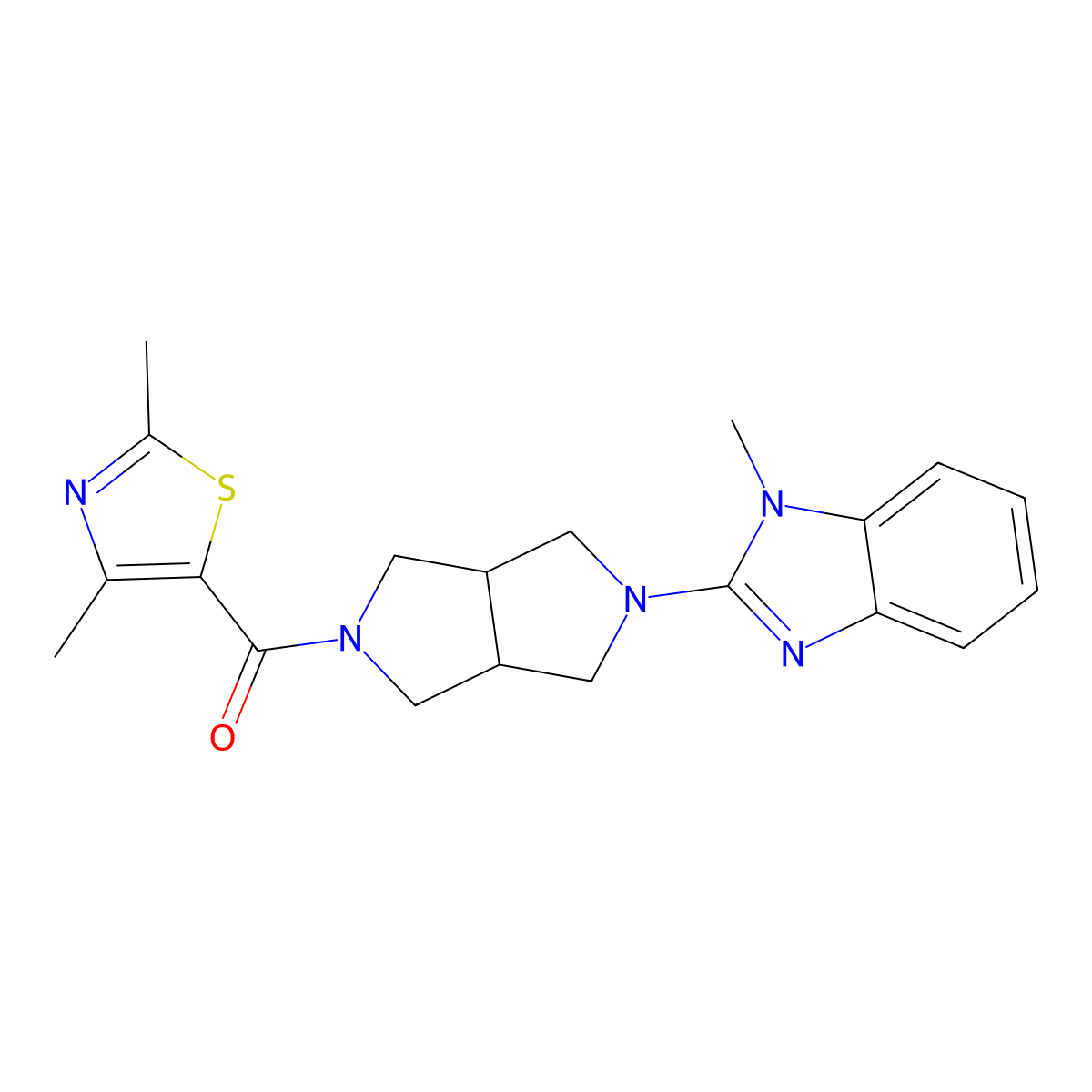 2-[5-(2,4-dimethyl-1,3-thiazole-5-carbonyl)-octahydropyrrolo[3,4-c]pyrrol-2-yl]-1-methyl-1H-1,3-benzodiazole molecular structure, CAS 2549038-93-7