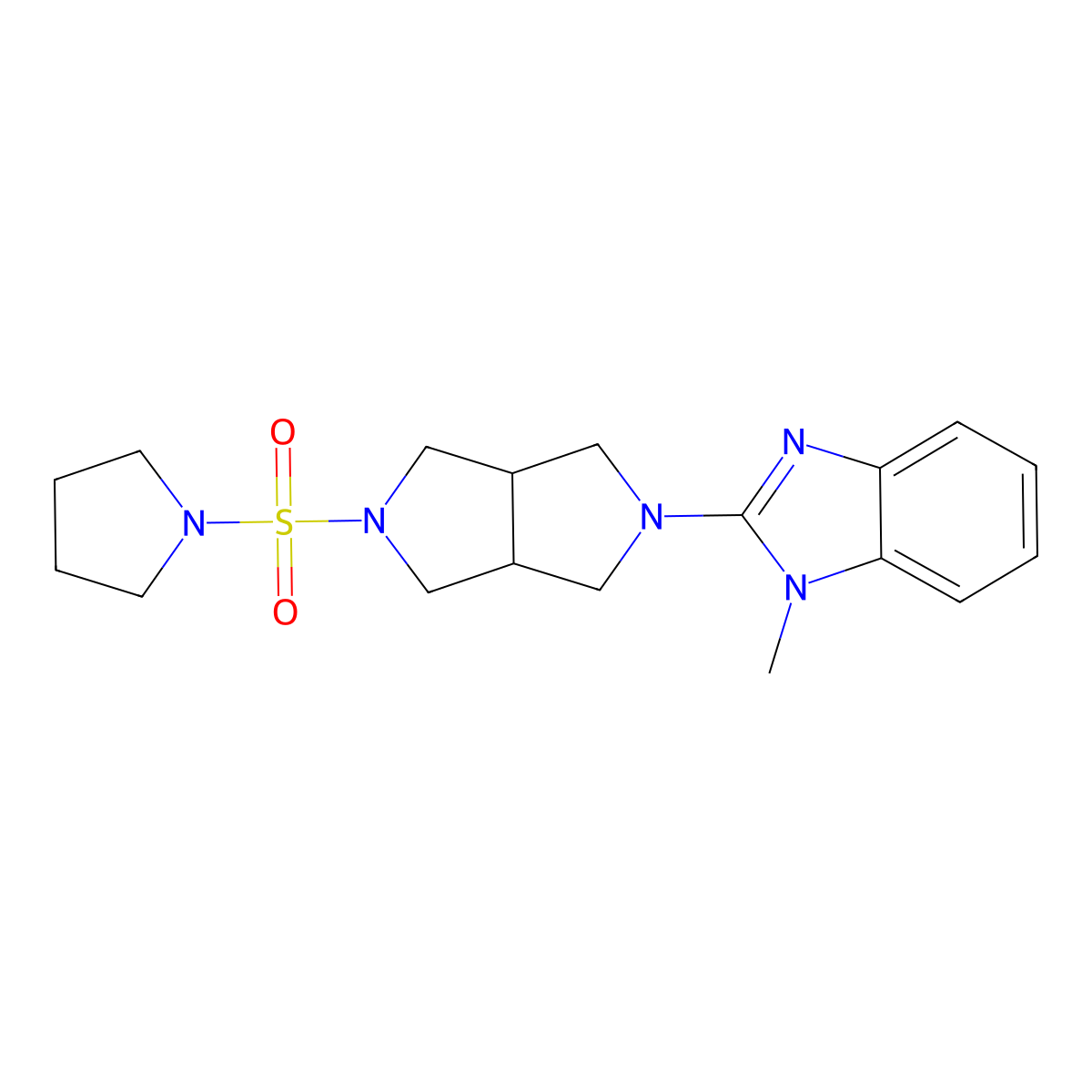 1-methyl-2-[5-(pyrrolidine-1-sulfonyl)-octahydropyrrolo[3,4-c]pyrrol-2-yl]-1H-1,3-benzodiazole molecular structure, CAS 2549038-97-1