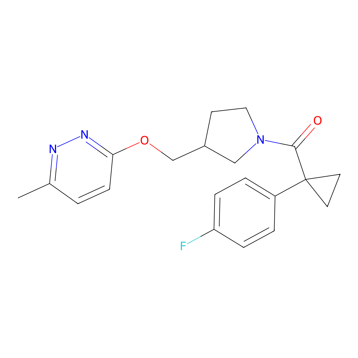 3-({1-[1-(4-Fluorophenyl)cyclopropanecarbonyl]pyrrolidin-3-yl}methoxy)-6-methylpyridazine molecular structure, CAS 2549039-00-9