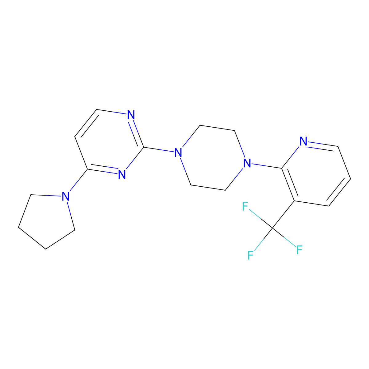 4-(Pyrrolidin-1-yl)-2-{4-[3-(trifluoromethyl)pyridin-2-yl]piperazin-1-yl}pyrimidine molecular structure, CAS 2549039-03-2