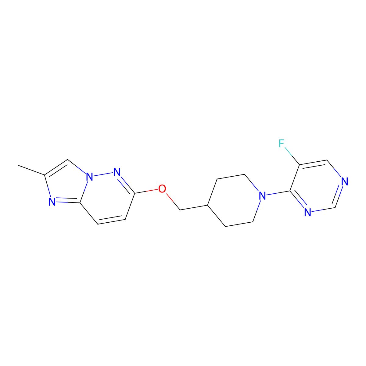 5-Fluoro-4-{4-[({2-methylimidazo[1,2-b]pyridazin-6-yl}oxy)methyl]piperidin-1-yl}pyrimidine molecular structure, CAS 2549039-04-3