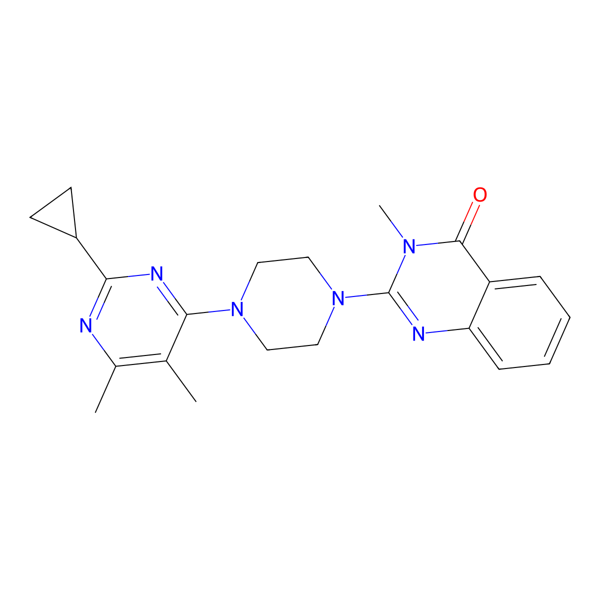 2-[4-(2-Cyclopropyl-5,6-dimethylpyrimidin-4-yl)piperazin-1-yl]-3-methyl-3,4-dihydroquinazolin-4-one molecular structure, CAS 2549039-05-4