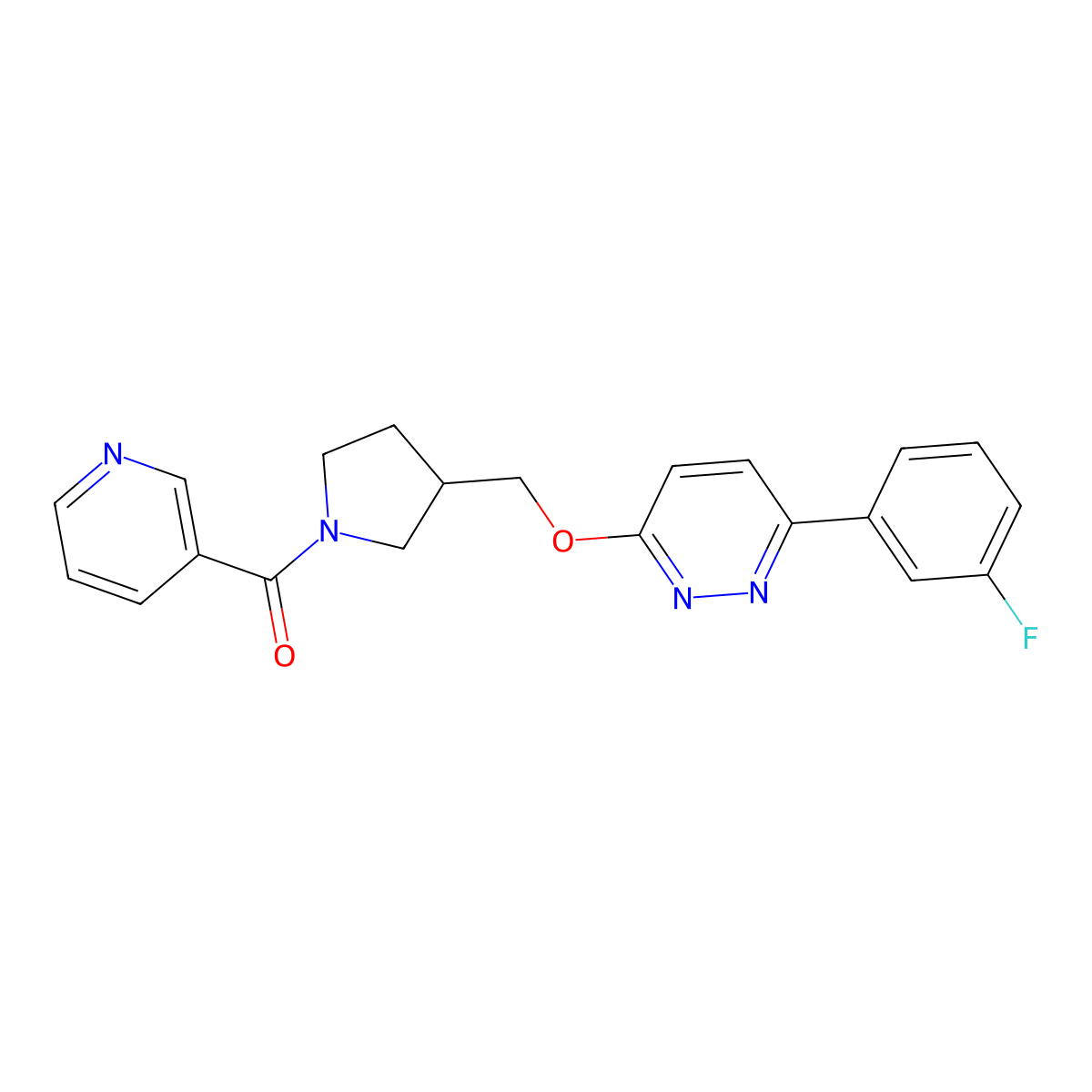3-(3-Fluorophenyl)-6-{[1-(pyridine-3-carbonyl)pyrrolidin-3-yl]methoxy}pyridazine molecular structure, CAS 2549039-07-6